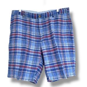Peter Millar Men’s Red/Blue Plaid Linen Golf Shorts Waist 36
